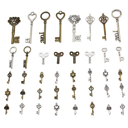 Mila-Amaz 40 Pieces Antique Bronze Vintage Skeleton Key Charms Steampunk Accessories for Handmade Jewelry Making - Bronze, Silver steampunk buy now online Mila-Amaz 40 Pieces Antique Bronze Vintage Skeleton Key Charms Steampunk Accessories for Handmade Jewelry Making - Bronze, Silver steampunk buy now online
