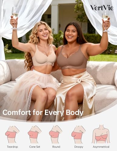 Image of Vertvie Jelly Bras for Women No Underwire Supportive | Seamless Wireless Bralette, Cool Breathable Mesh, Push Up Scalloped V-Neck, Full Coverage Tshirt Bra, Soft Comfortable