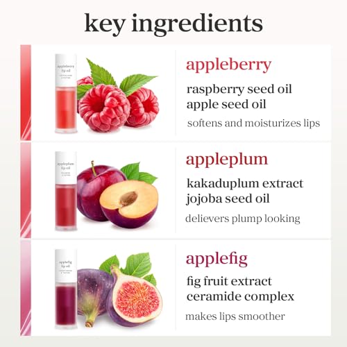 Image of NOONI Korean Lip Oil Set - Appleberry, Appleplum & Applefig - Long-Lasting, Moisturizing, Revitalizing - Waterproof, No Peel Off, Stocking Stuffers (3EA, 0.12 fl oz)