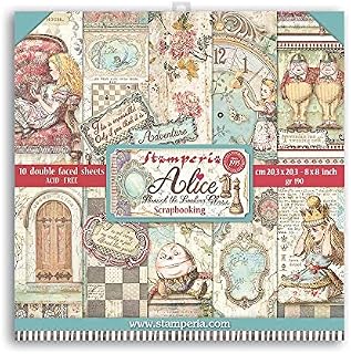Stamperia International Mini Scrapbooking Pad-Double Face-Alice Through The Looking Glass, Various, 8 x 8 inches