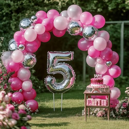 Image of RUBFAC 129pcs Pink Balloons Different Sizes 18 12 10 5 Inches for Garland Arch, Pink Balloon for Mother's Day Valentine's Day Birthday Baby Shower Gender Reveal Wedding Party Decoration