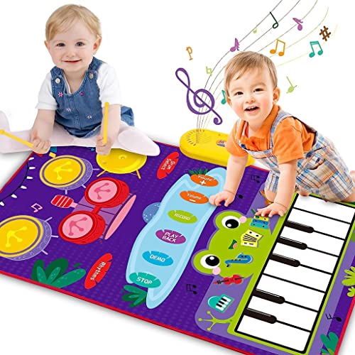 Image of PATPAT Musical Mat for Kids 31.4x19.6 inch 2 in 1 Baby Piano Play Mat & Drum Musical Mat for Kids Musical Toys with 2 Drum Sticks Early Educational Toys Gifts for 1 /2 /3 /4 /5 /6 Year Old Boys Girls