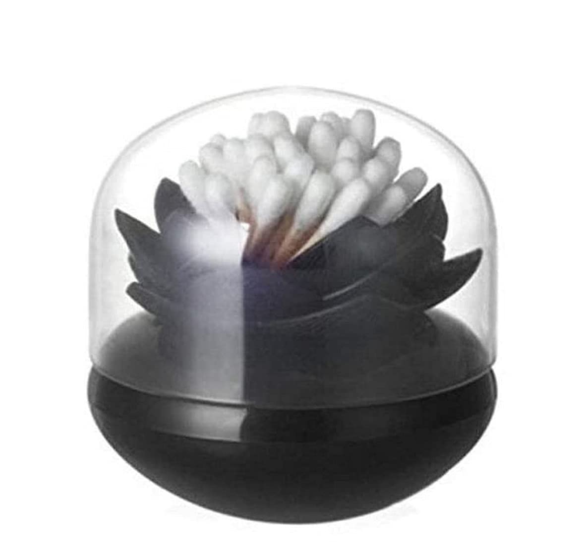 AOOPOO Lotus Cotton Swab Holder,Cotton Bud Small Q-tips Toothpicks Brushes Holder Box Case Storage Organizer Jar with Clear Lid Dustproof Cover for Cotton Balls Swabs Toothpicks (Black)