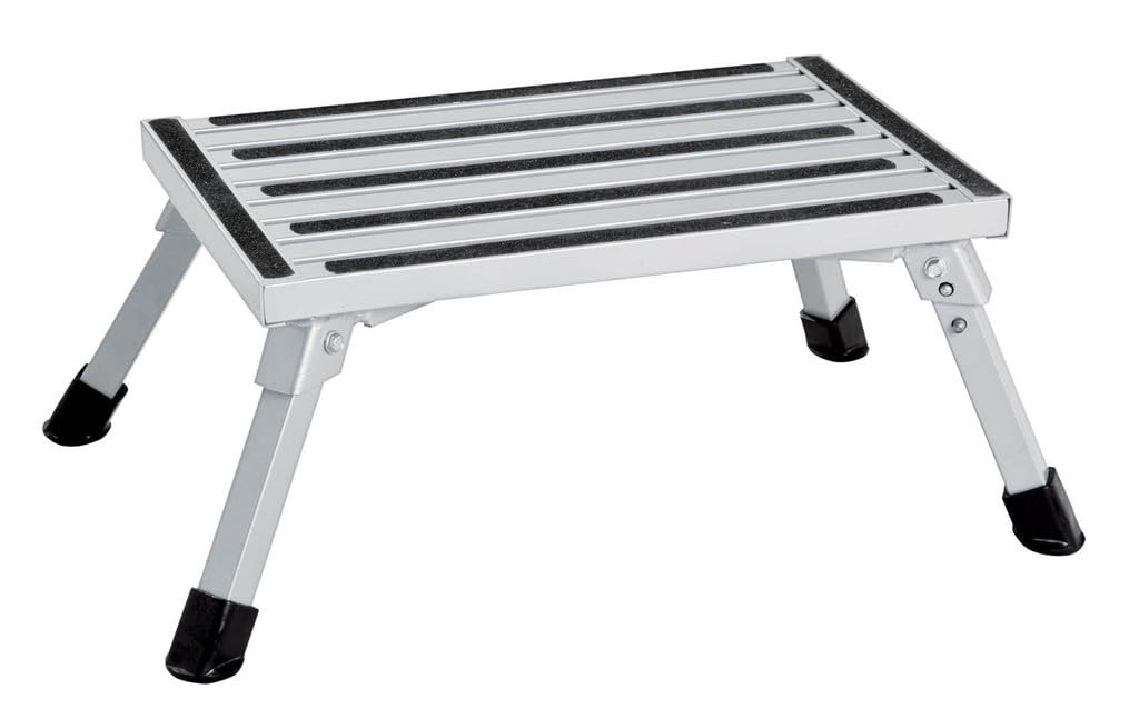 Escalón plegable portátil con superficie antideslizante y asa, soporta hasta 150 kg para caravanas, diseño ligero y duradero