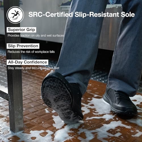 SPIEZ Mens Non Slip Shoes, Waterproof Oil Resistant Food Service Shoes, Lightweight Breathable Work Walking Sneakers Black US7.5-122