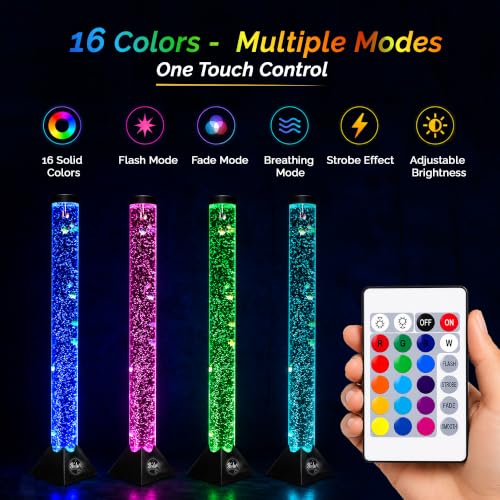 Image of Brewish 4FT Sensory LED Water Bubble Fish Tube Floor Lamp with 16 Color Changing Light Effects & 4 Modes, Fake Aquarium Night Light and Gift for Kids, Autism, Men & Women - Remote Control & 12 Fishes