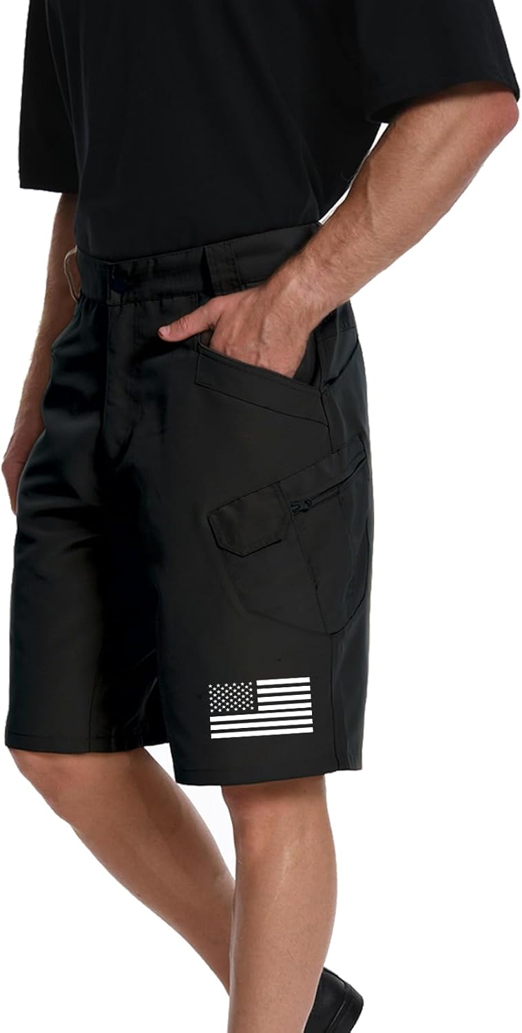 H HYFOL Men's Cargo Shorts American Flag Pariotic Multi-Pocket Outdoor Golf Tactical Shorts