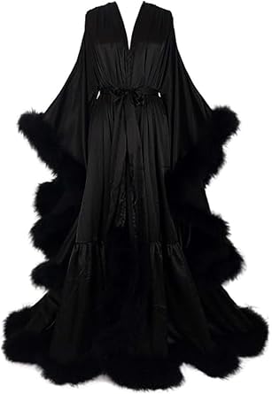 Womens Feather Bridal Robe Fashion Luxury Fur Trim Silk Satin Maternity Bathrobe Lingerie Nightgown Robes New Made