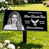 Personalized Black Granite Memorial Plaque, Grave Marker & Memorial Garden Stone – Laser-Engraved Headstone with Photo for Cemetery Graves, 12x6 Inch Weatherproof Memorial Stone for Outdoors/Indoors