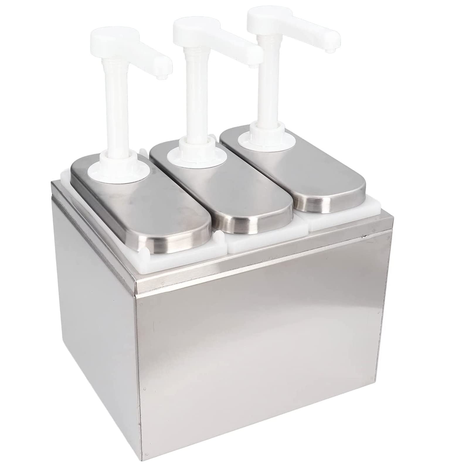 Dispensador de Salsa, Estación de Bomba de Condimentos de Acero Inoxidable, Dispensadora de Condimentos para Exprimir para Especias, Tomate, Mostaza, Mermelada, Ensalada,2L-3Pumps