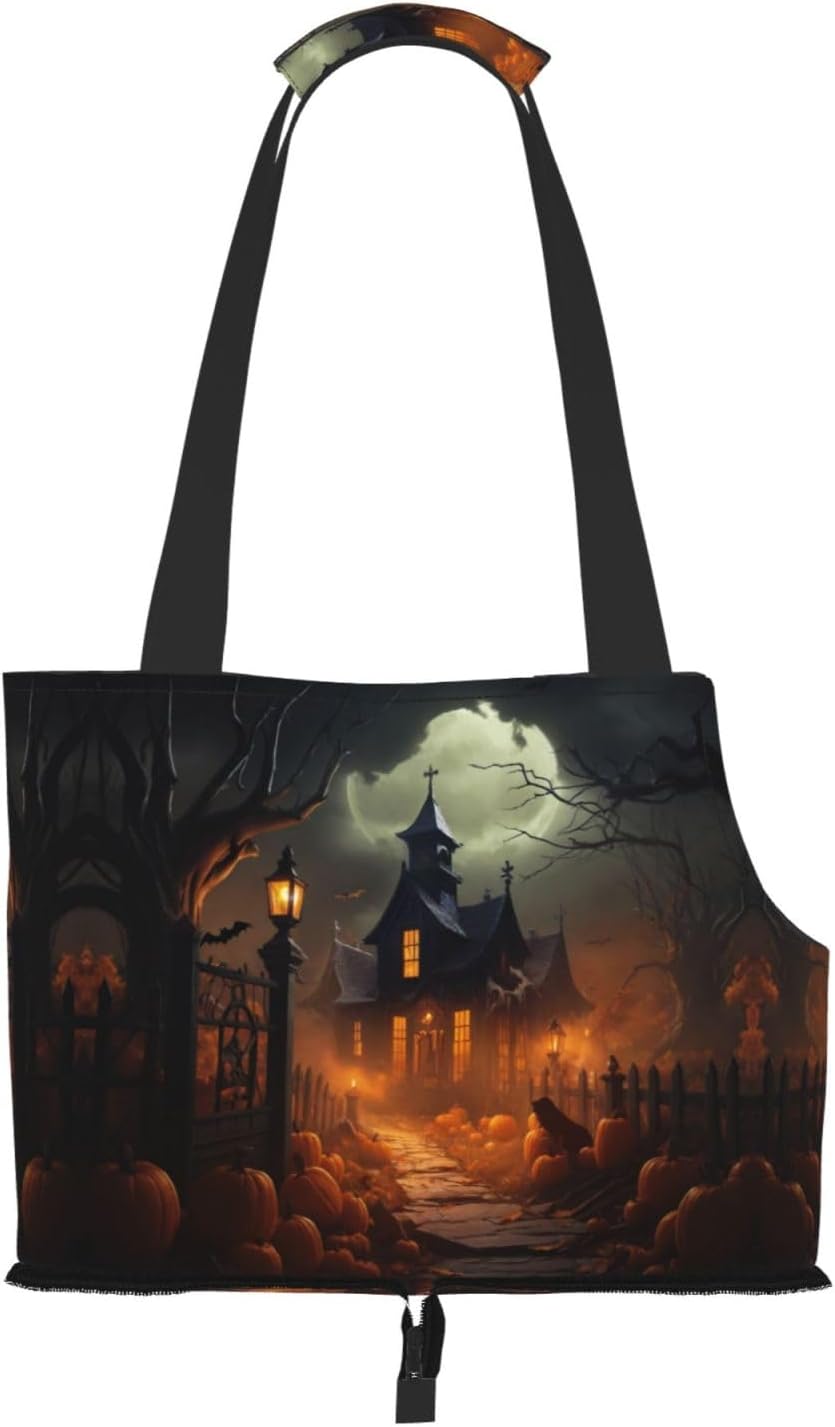 Scary Halloween Print Portable Foldable Shoulder Bag for Travel,with Collar Hook and Handle Pad,Cute Stylish Design