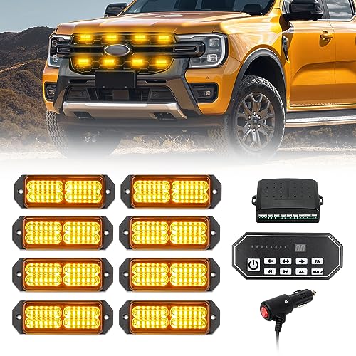 Kit de 8 lumières stroboscopiques à DEL ambrées 12V 24V avec interrupteur à 9 touches pour véhicule
