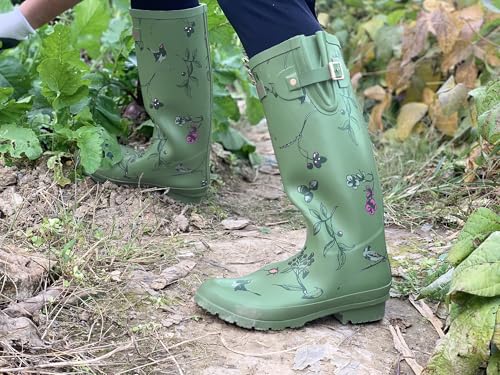 Image of Rongee Womens Rain Boots Waterproof Tall Garden Outdoor Mud Shoes Daisy Printed with Adjustable Buckle