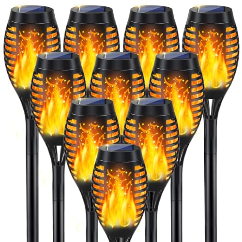 10Pack Solar Lights Outdoor, Solar Torch Lights Outdoor Flickering Flame for Halloween Decorations, Waterproof Garden Light Solar Powered , Torches Flame Light for Outside Halloween Decor Yard Garden