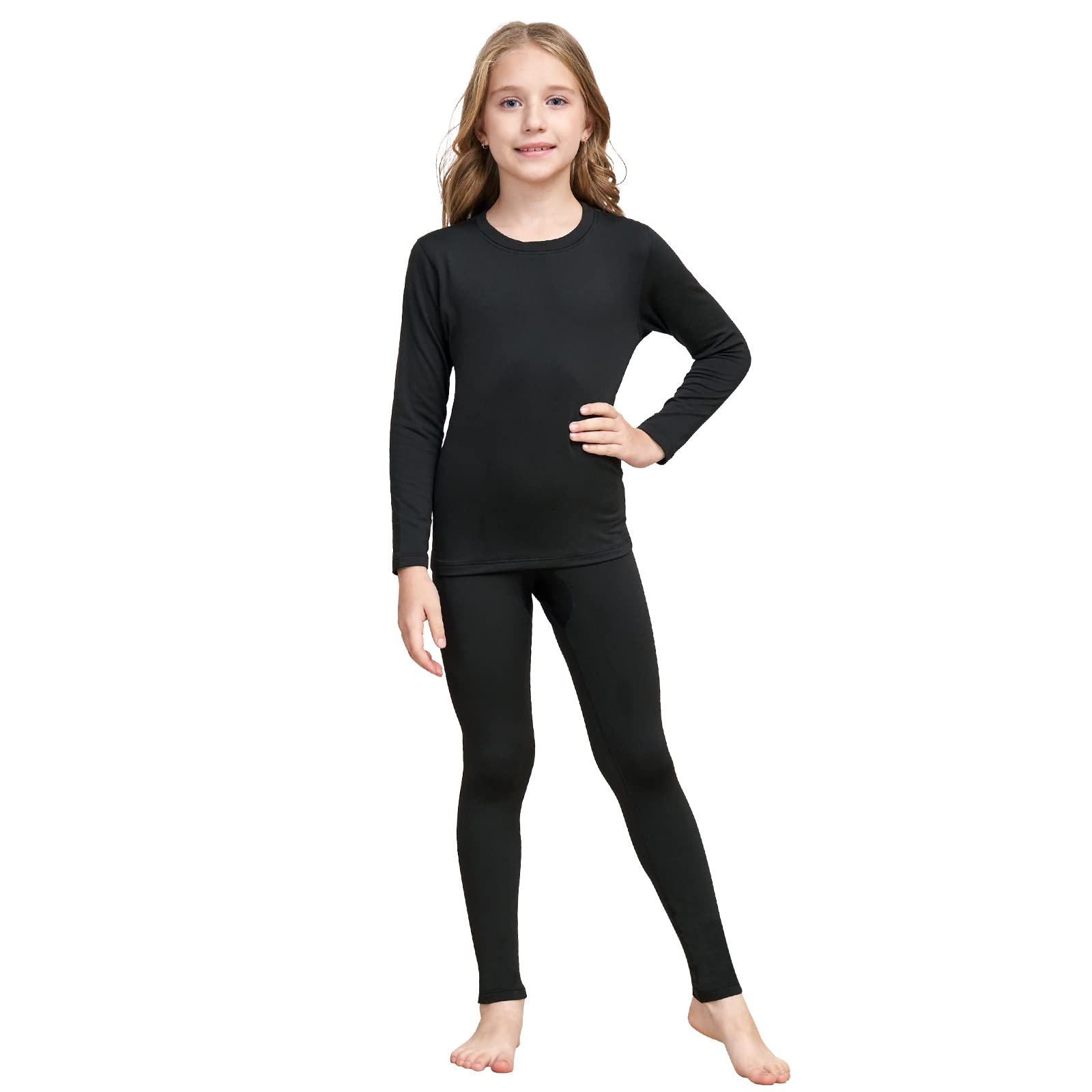 HEROBIKERGirls Thermal Underwear Set Ultra Soft Fleece Lined Kids Long Johns Top Bottom Thermals Kids Base Layer Winter Warm