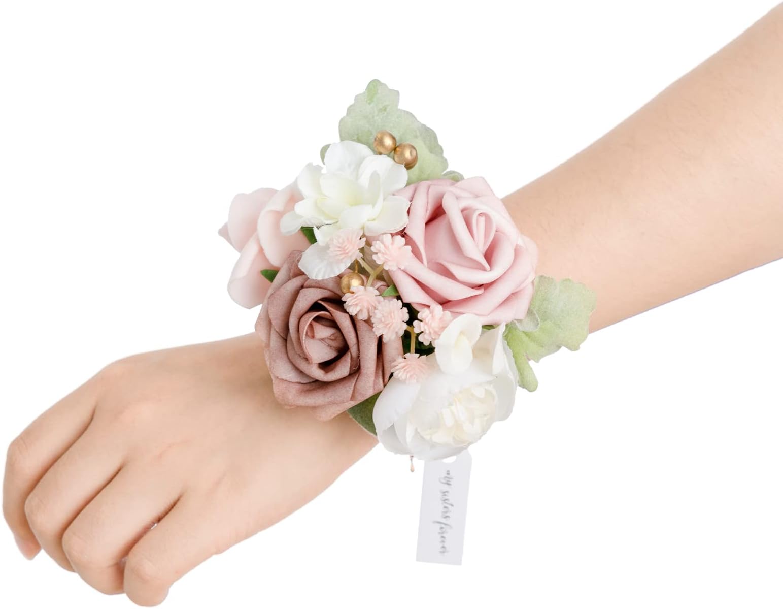 Ling's moment 2pcs Prom Wrist Corsage Artificial Flowers, Girl/Mother Corsages Wristlet Décor for Homecoming/Wedding/Anniversary, etc. Dusty Rose