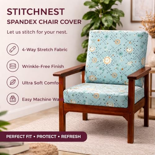 Image of STITCHNEST 'Contour Fit Series' Stretchable Printed Wooden Sofa Cover (Pack of 6) - Elastic Wooden Chair Cover | Wooden Sofa Seat Cover | Size - 20-21 x 20-21 x 3-5 in