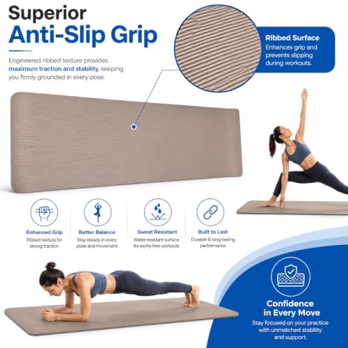 Image of Yoga & Exercise Mat with Carry Strap | Nitrile Butadiene Rubber (NBR) Anti-Slip Workout Mat for Yoga, Pilates, Meditation, Stretching & Home Gym Fitness | Men & Women (Grey-10mm)