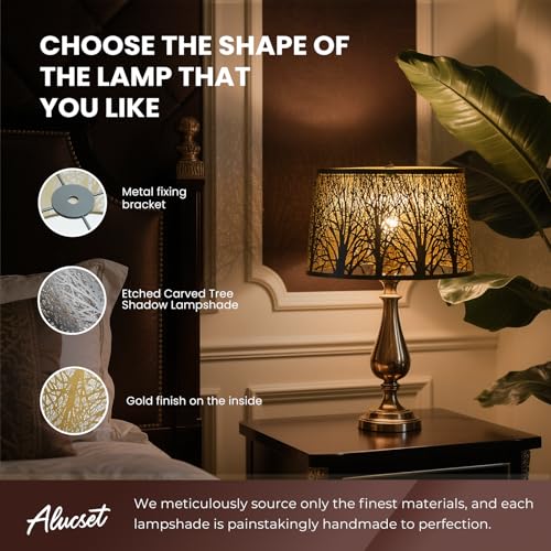 Image of Metal Lampshade, Large Lamp Shade for Table Floor Lamps, (12x8)'' Topx(14x10.5)'' Bottomx8.5 inch Height Oval Shade, Etched Forest Gothic Style Replacement Lamp Shade(Spider), Black Gold