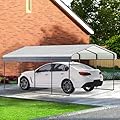 12'x20' Heavy Duty Metal Carport, Outdoor Garage Car Shelter Shade with Heavier Metal Frame, Galvanized Metal Roof for Car and Boats, Grey
