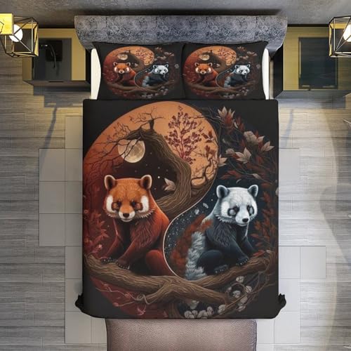 Ensemble housse de couette microfibre supérieure toucher soie king size motif panda - 3