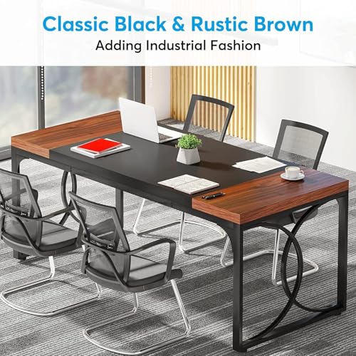Image of TEKAVO Large Office Table | 160 CM | Computer Table for Home Office | D Type | Black & Rustic Brown - DIY