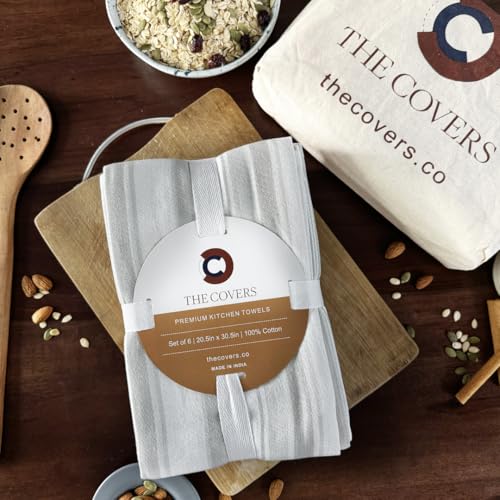 THE COVERS Premium 100% Cotton Kitchen Towels in Muted Whisper Grey Colors | Set of 6 Lavishly Large Towels (20.5”x30.5”) | Handy Hanging Loop for Drying | Arrives Gift-Ready, with a Signature Tote - image 1