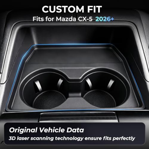 Image of Center Console Cup Holder Inserts for Mazda CX5 2026, Interior Accessories Silicone Car Cup Holders Covers Protector for 2026 CX-5, Black