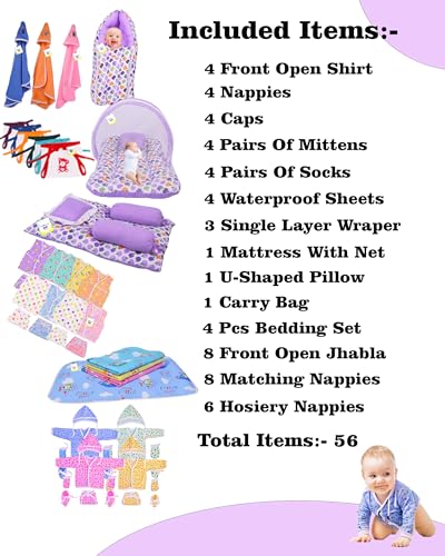 Image of Toddylon New Born Baby Clothes & Bedding Combo Gift Pack (0-6 Months) Purple