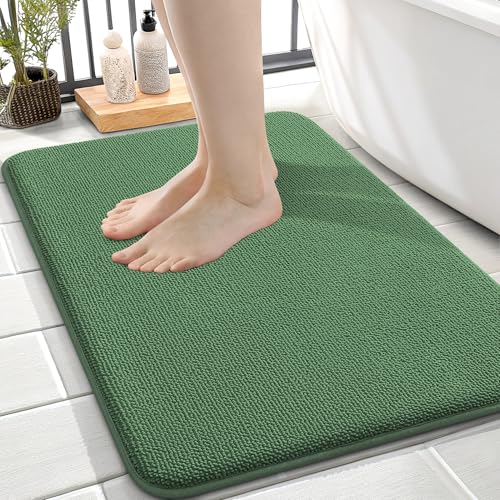 Image of OLANLY Thick Memory Foam Small Bathroom Rugs 24x16, Extra Soft Absorbent Bath Rug, Quick Dry Bath Mats, Non-Slip, Machine Washable Mat for Bathroom, Tub and Shower, Home Decor Accessories, Olive Green