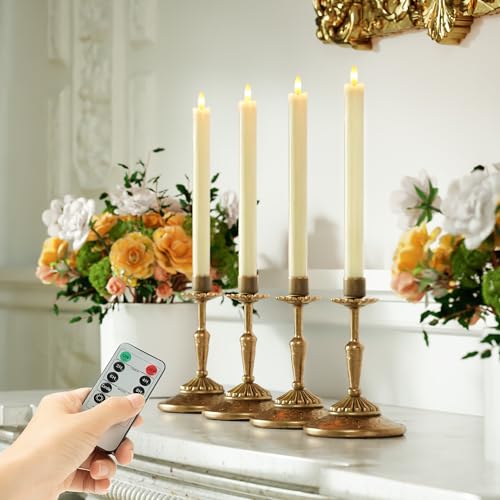 Image of Flameless Taper Candles with Rmote, 9.6 inch Real Wax Rechargeable Battery Operated Candles, Led Candle Flickering Candlesticks, Electric Candle for Home, Wedding, Party, Decor, Ivory