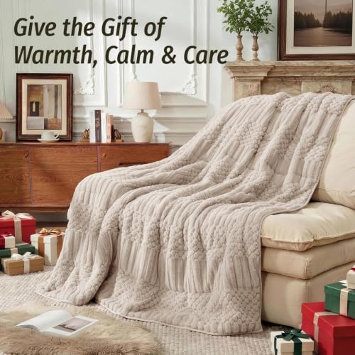 Image of Wemore Knitted Fleece Weighted Blanket for Adults, Beige Grey, 48 x 72 inches 15 lbs
