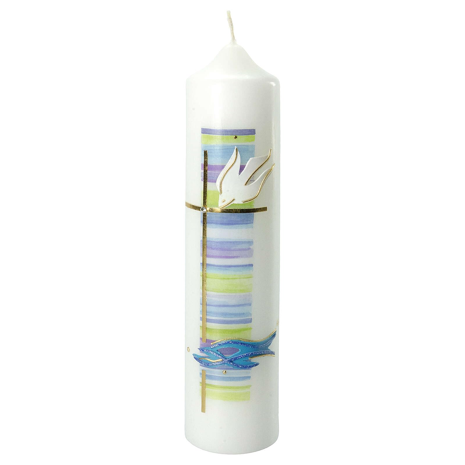 Christening Candle, Blue and Green, Holy Spirit, 265x60 mm