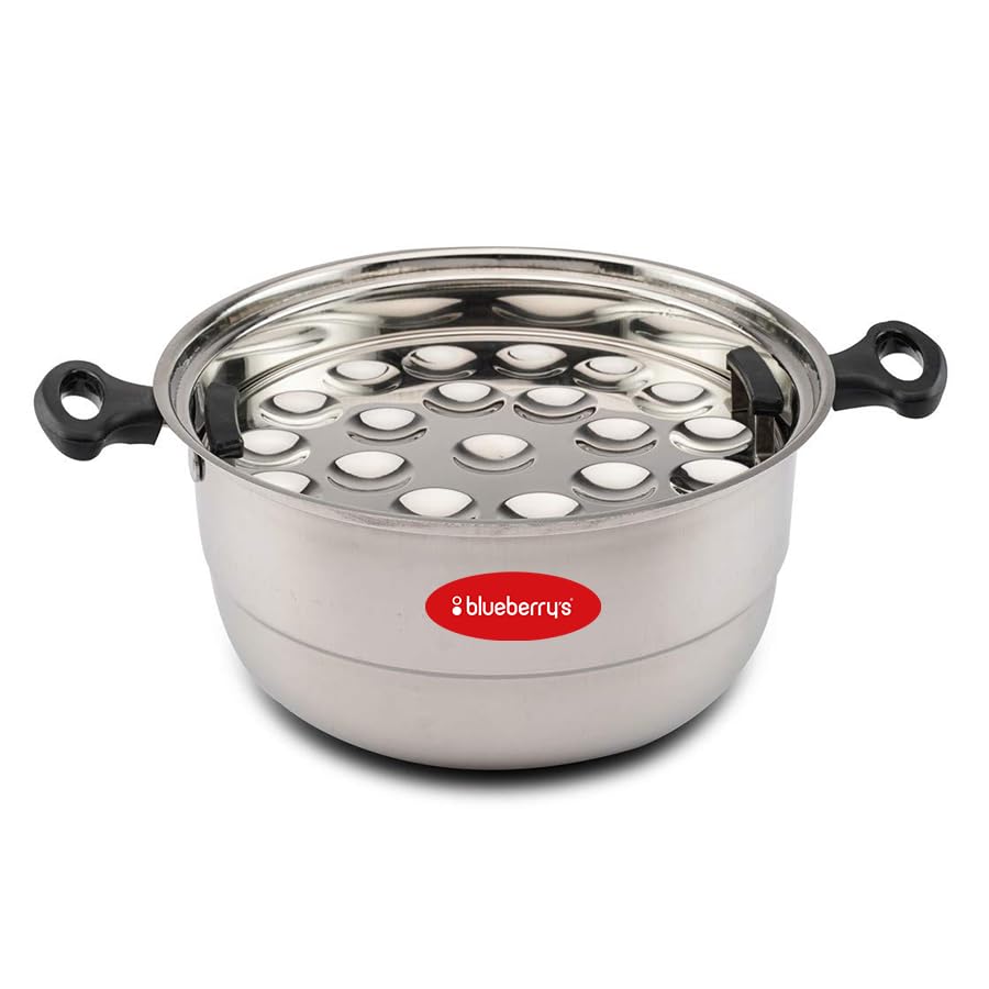 Image of 𝗕𝗹𝘂𝗲𝗯𝗲𝗿𝗿𝘆❜𝘀 Idli Maker Stainless Steel - Idly Cooker with 3-Plates for idly, 1-Plate for mini Idly & 1-Plate steamer| Idli maker induction base & Gas Stove Compatible -(15 Idlies & 20 mini idlies)