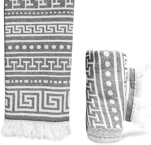 InfuseZen Terry Cloth Lined Turkish Bath & Beach Towel – Marine Stripe Design - 100% Organic Turkish Cotton - Soft, Lightweight, Absorbent - Quick Dry For Beach, Bath, Throw, Travel - Navy/Aqua