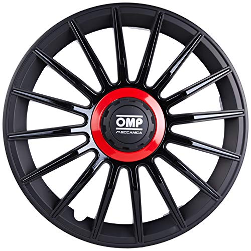 Omp Licencia OMP1518 Tapacubos, Negro/Rojo, 15", Set de 4