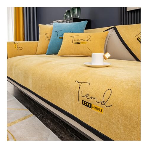 AOPPLSOT Couch Cover L Shape, Sofa Cover Corner Sofa, Chenille Sofa Cover for Sofa L U Shape 3 2 1 4 Seater, Sofa Protector Dog Cat Scratch Protector,Yellow,110 * 110cm