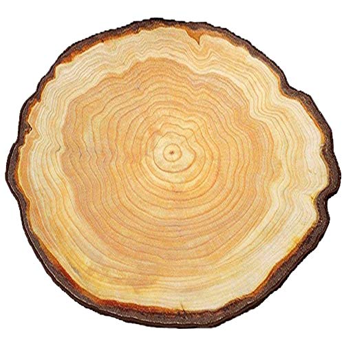 Image of Wolala Home 5 Feet by 5'3 Feet Round Area Rugs for Living Room Modern Wood Style Washable Non-Slip Carpet Tree Pattern Rugs (5'0x5'3, Beige)