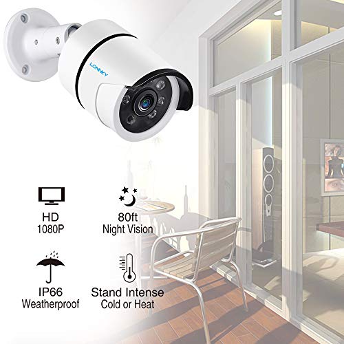LONNKY Full HD 1080P Outdoor Security Bullet Camera,Waterproof Outdoor/Indoor Camera with IR Cut 3.6mm Lens Wide Angle,Motion Detection and Clear Night Vision Function,Not Included Cable,Black