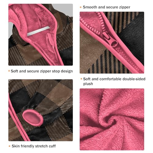 OTVEE Tartan Coffee Brown Plaid Kids Hoodie Jacket Fall Spring Full Zip Warm Outwear Coat3