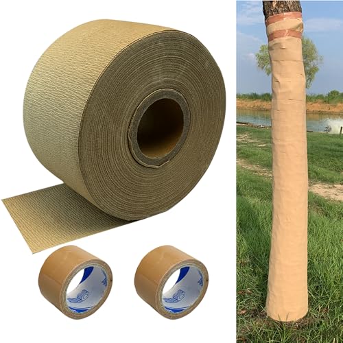 213 Ft Paper Tree Wrap For Damaged Bark, Weather Resistant Tree Trunk Protectors Wraps To Protect Bark, Breathable Tree Bark Repair Wrap Bandage For Frost, Sun And Deer Animals, With Tape (3.93