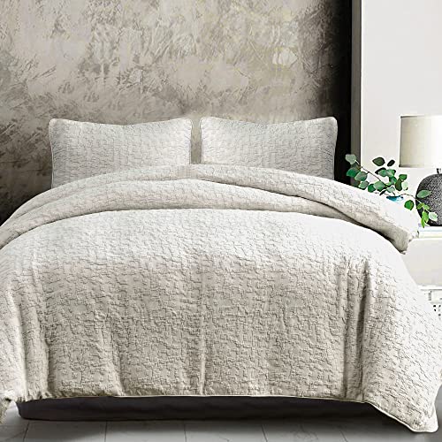 Image of HiEnd Accents Porto Matelasse 3 Piece Comforter Set with Pillow Shams, Queen Size, Cotton Light Taupe Textured Modern Boho Chic Casual Luxury Bedding, 1 Comforter, 2 Pillowcases