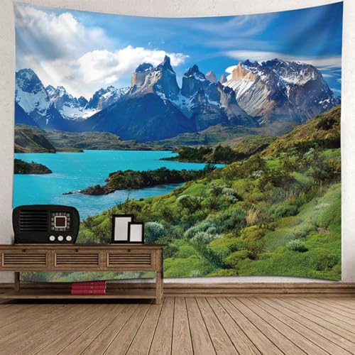 Tapiz de pared exterior e interior de 150x150 cm con diseño de ríos y montañas para niños