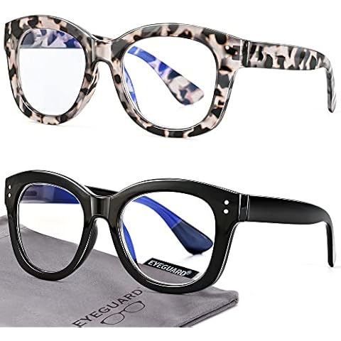 EYEGUARD 2 Pack Oversized Reading Glasses for Women, Retro Blue Light Blocking Readers with Spring Hinges, black/grey +2.00 diopter Cover