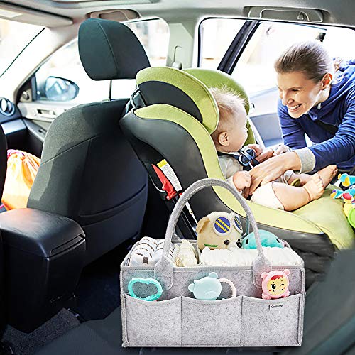 Clearworld Baby Diaper Caddy Organizer - Baby Shower Gift Basket for Changing Table and Car, Portable Nursery Storage Bin Great for Storing Diapers, Bottles, Baby\'s Toys (Grey)
