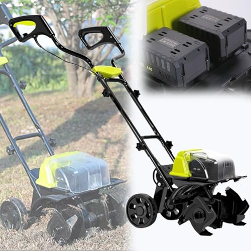Cultivador EléCtrico InaláMbrico Con Ruedas, Ancho De Labranza De 36 Cm/14,2 Pulgadas Y Profundidad De Labranza De 18 Cm/7,1 Pulgadas, Cargador De BateríA De 4 Ah