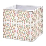 Summer Ice Cream 11 inch Cube Storage Bins (Pack of 1), Foldable Cubby Organizer Bin for Closet, Clothes and Toys, with Handles Basket Bin