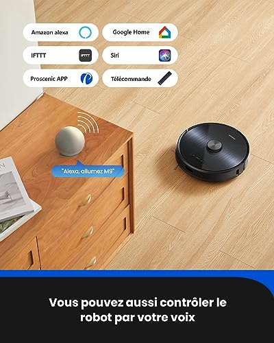 proscenic M9 Aspirateur Robot, Robot Aspirateur Laveur avec Station d’Auto-vidange, Aspiration de 4500PA, Navigation de Lidar, Serpillière Rotative, Contrôle Facile par l'APP/Alexa/Google Home/IFTTT