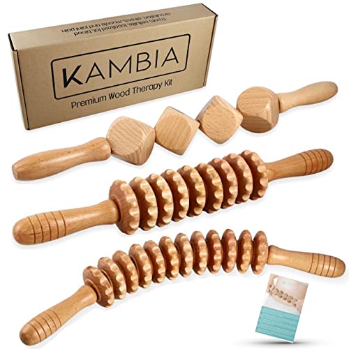 KAMBIA Maderotherapie, Maderotherapie Kit Complet Cellulite, Kit Maderotherapie, 3 Rouleau anti cellulite, Maderotherapie Corps, Kit Massage Bois, Kit Maderotherapie Complet.