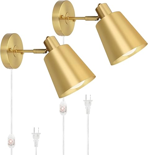 TISLYCO Juego de dos apliques de pared enchufables, apliques de pared regulables con cable enchufable, luces de pared de ángulo ajustable con